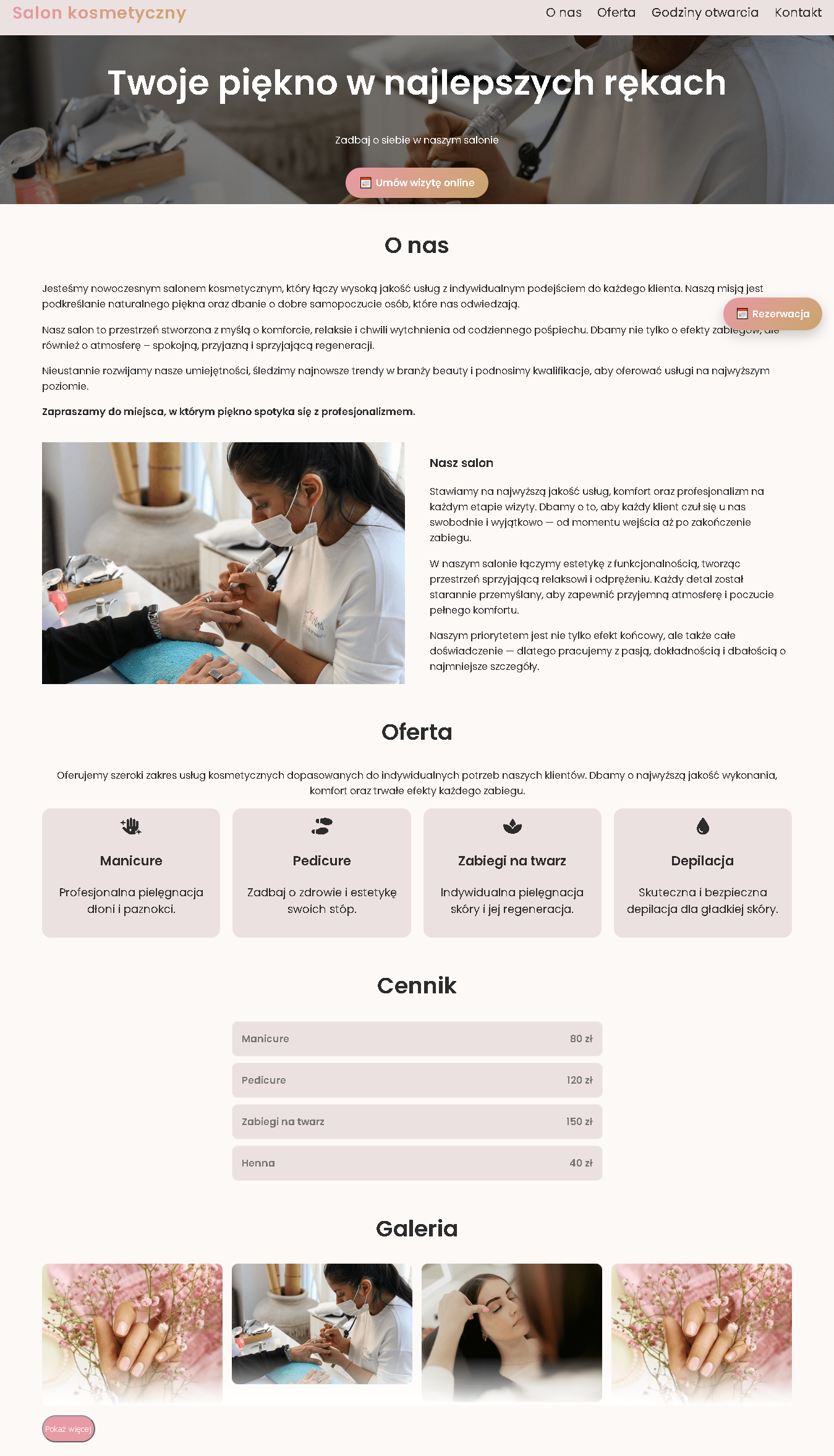 Strona internetowa dla salonu kosmetycznego