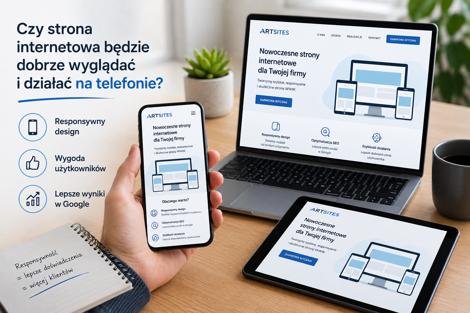 Responsywna strona internetowa na telefonie i laptopie