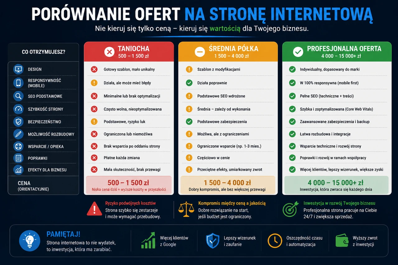 Porównanie ofert wykonawców stron internetowych